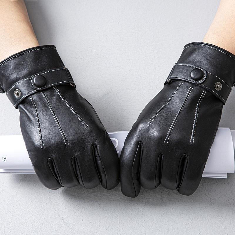 Genuine Leather Gloves for Men To Keep Warm In Autumn and Winter with Fleece and Outdoor Driving Cycling and Electric Bike Gloves