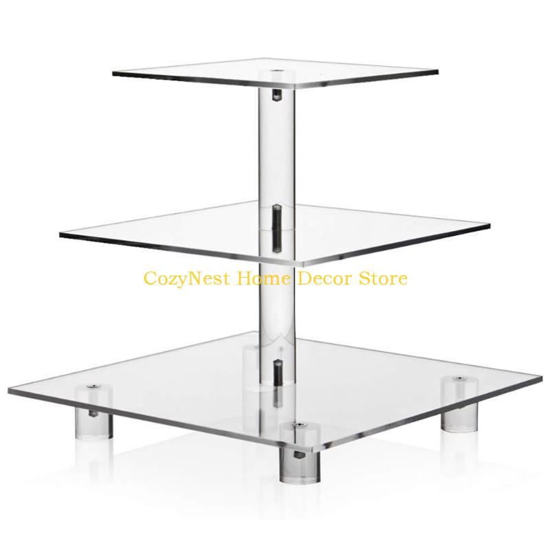92MF Acrylic Clear Square Round Display Stand Jewelry Rings Dessert Cake Display Holder for Home Decorations Jewelry Storage