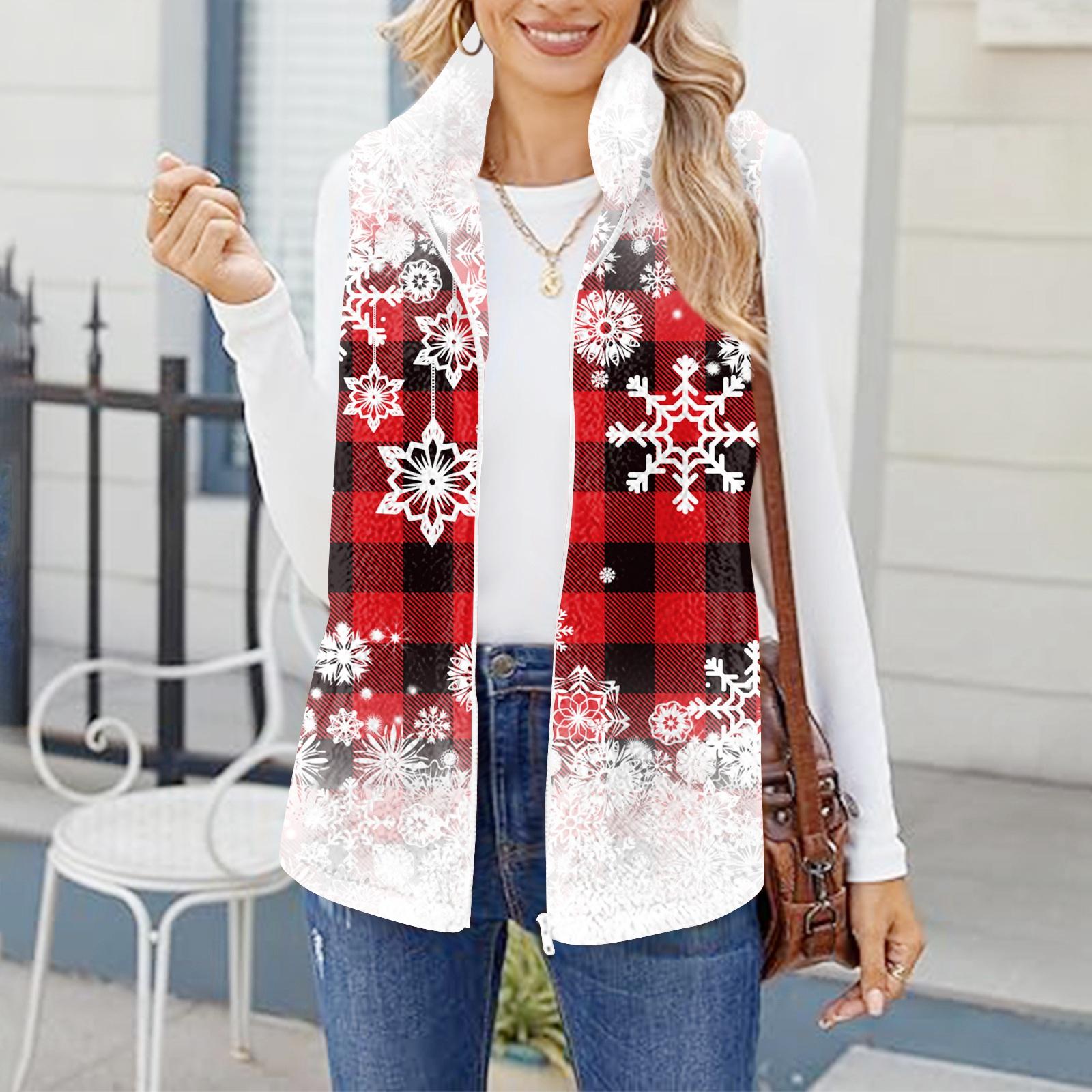 

Женский модный и теплый флисовый кардиган-жилет с клетчатым принтом XL винный