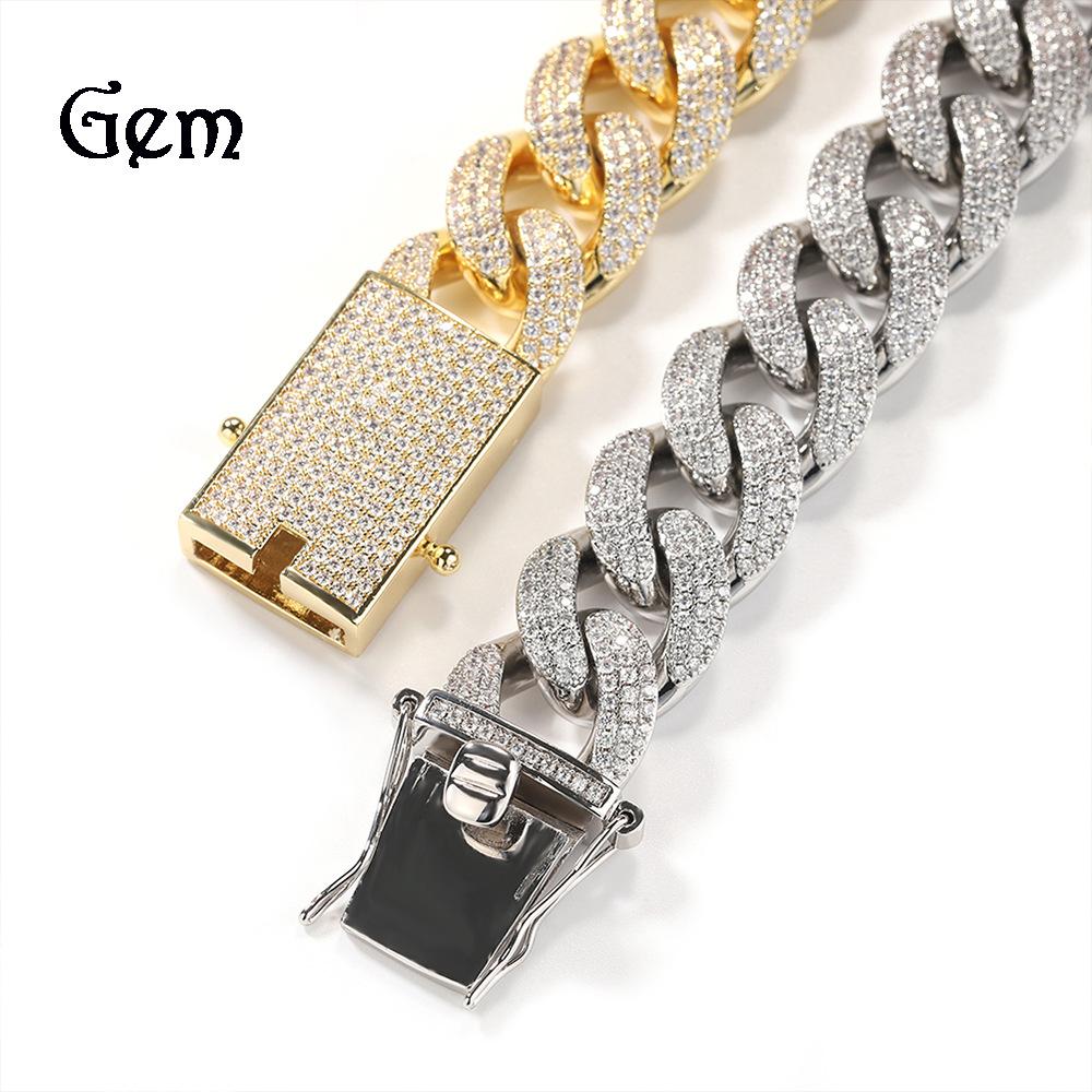 

Hip Hop 18MM Copper Inlaid Zircon Boys Necklace Punk Cuban Chain Trend Versatile 7inch bracelet (about 18cm) срібний