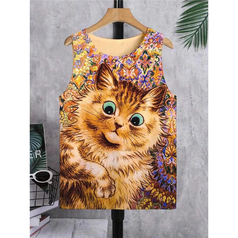 Summer Round Neck Funny Animal Pattern 3D Printed Top Fashionable Casual Sleeveless Women's Tank Tops