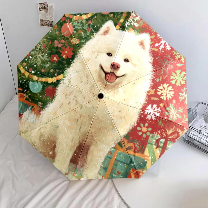 Christmas dog, automatic folding umbrella, portable and foldable design, 8 ribs, a Christmas or birthday gift.