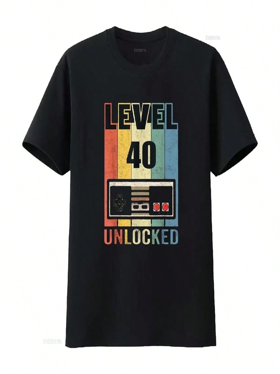 unisex Level 40 Unlocked T Shirt Video Gamer 40th Birthday S Black Vintage Washed Top For Everyday Wear Slightly Streetwear S разноцветный