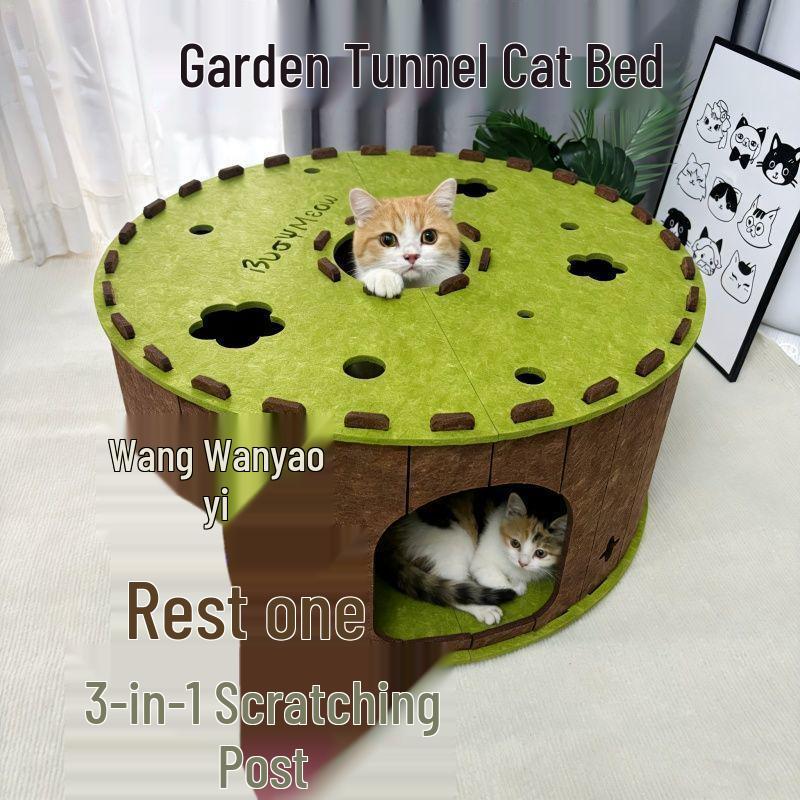 

Universal Wear-Resistant Cat Nest with Scratching Board and Tunnel Toy L