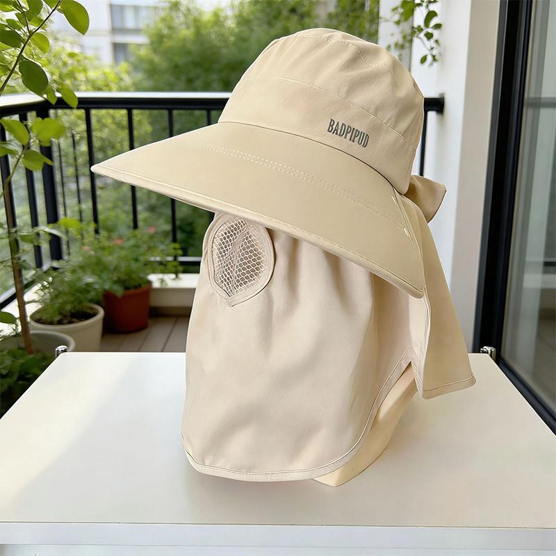 Wide Brim Foldable Shawl Hat Anti Uv Adjustable Integrated Face Mask Fisherman Hat Large Brim Sun Hat Tea Picking Hat Summer