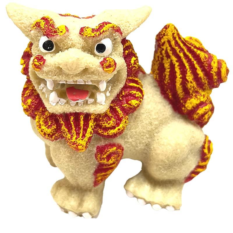 Kubakasaya Shisa Figurine, Okinawa Souvenir, Pair of Curry Shisa Figurines, Red, Horizontal, Good Luck, Feng Shui, Protection from Evil, Ryukyu