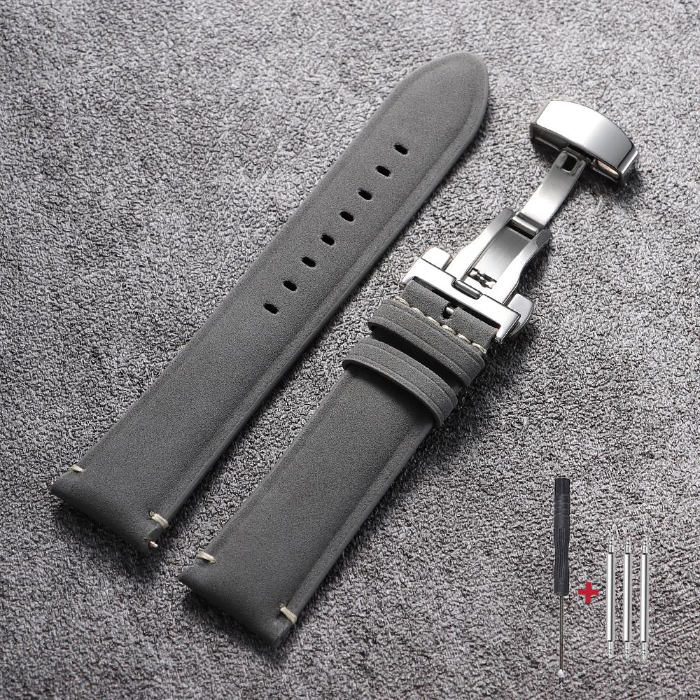 Vintage Cowhide Watch Strap 20mm 22mm Matte Leather Strap for Seiko for Omega Watchband Quick Release Butterfly Buckle Wristband