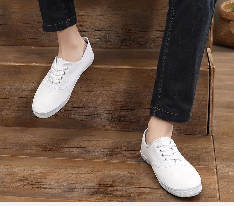 Lutai Unisex White Canvas Lace-Up Casual Gym & Work Shoes