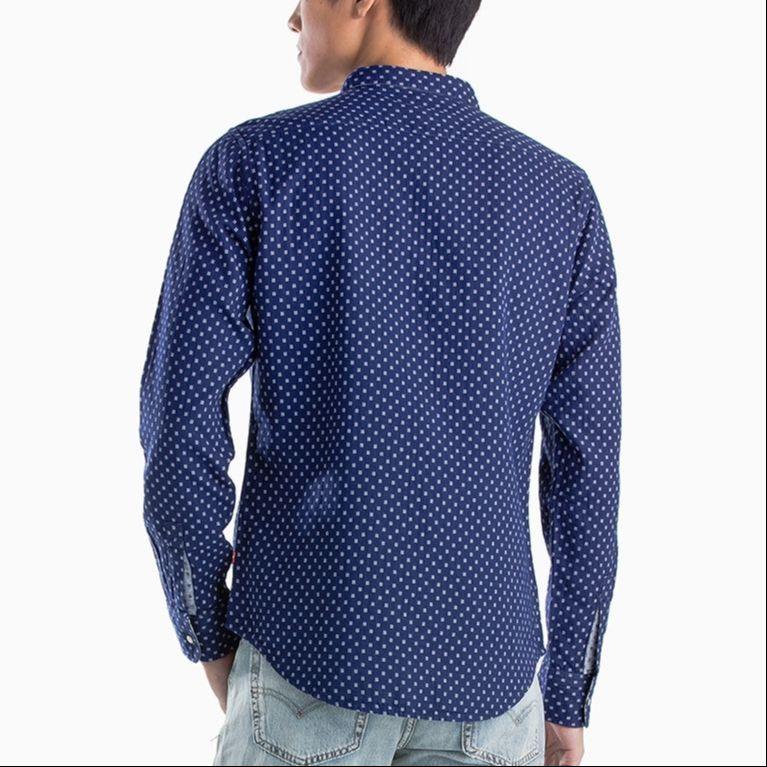 Levis Color Block Printed Stand Collar Long Sleeve Comfortable Shirt Men Shirts Blue 28697-0039