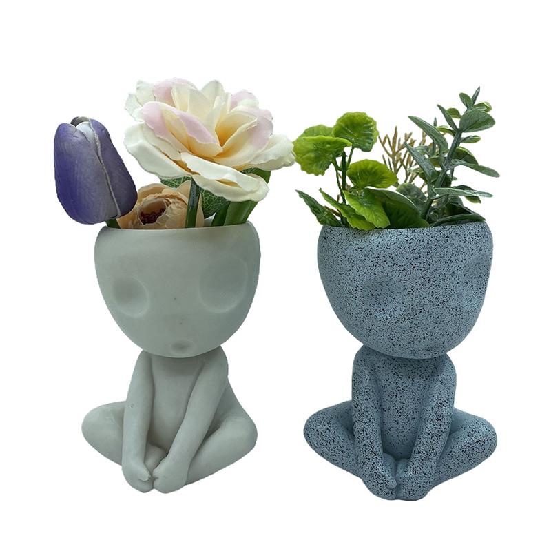 Luminous Face Planter Pot Head Flower Pot Cute Resin Succulent Planter Flowerpot With Drain Hole For House Office Decor