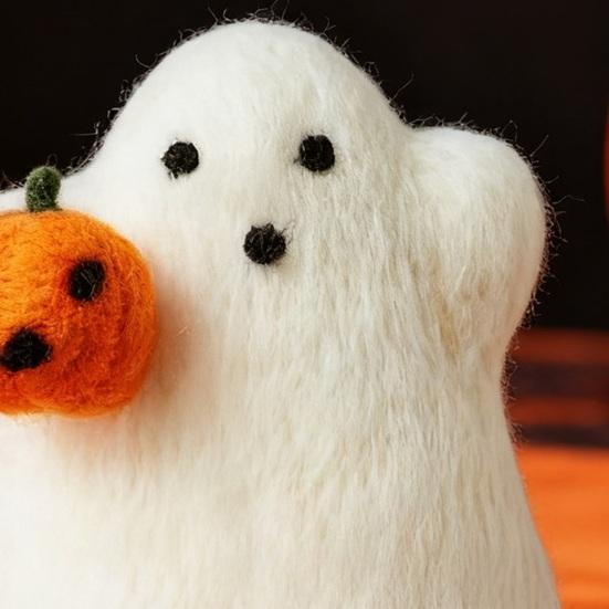 Halloween Wool Felted Ghost with Pumpkin Handmade Mini Felt Ghost Pumpkin Collectible Tabletop Ornaments