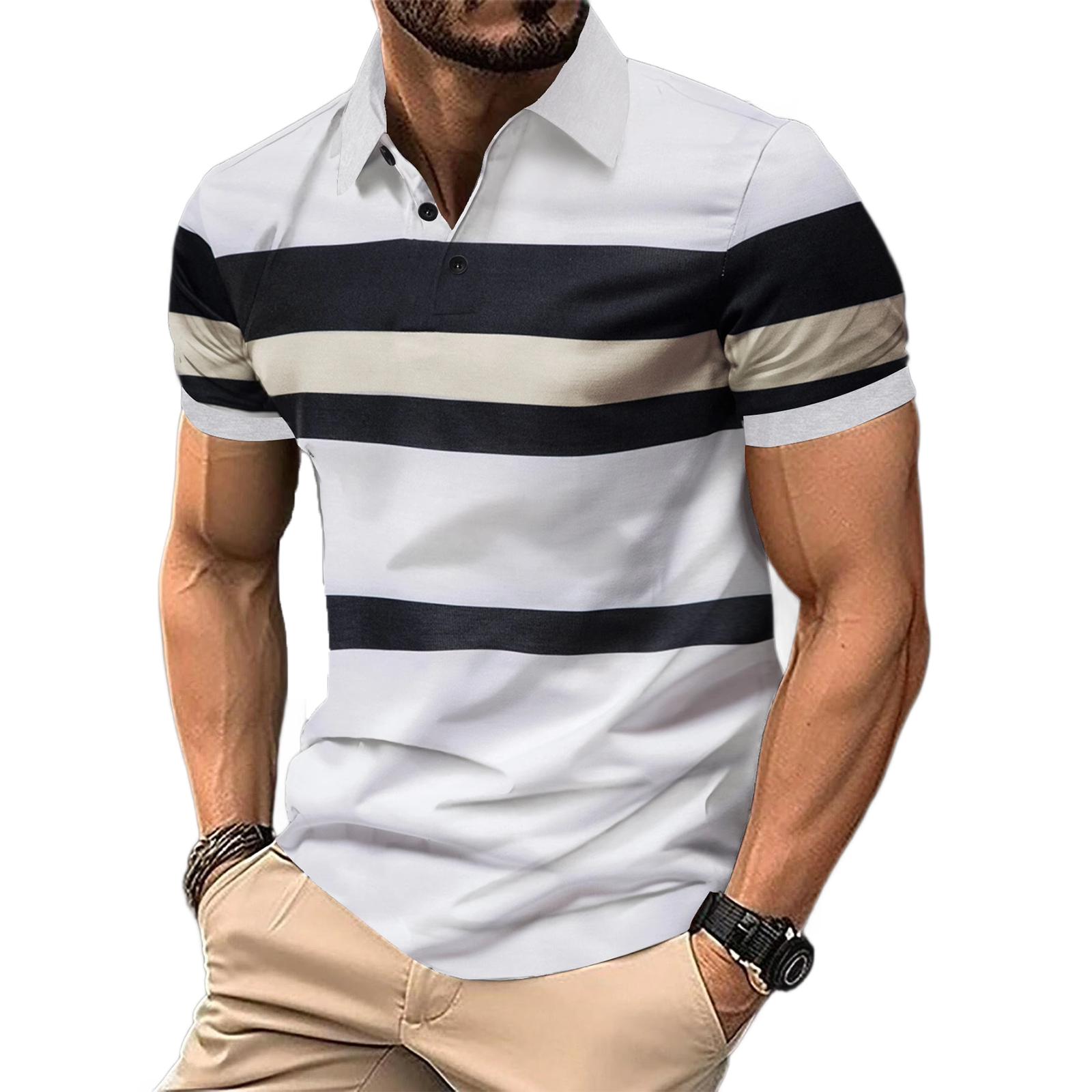 

Мужская летняя мода Футболка с полосатым принтом, повседневная, с коротким рукавом, для мужчин XL белый