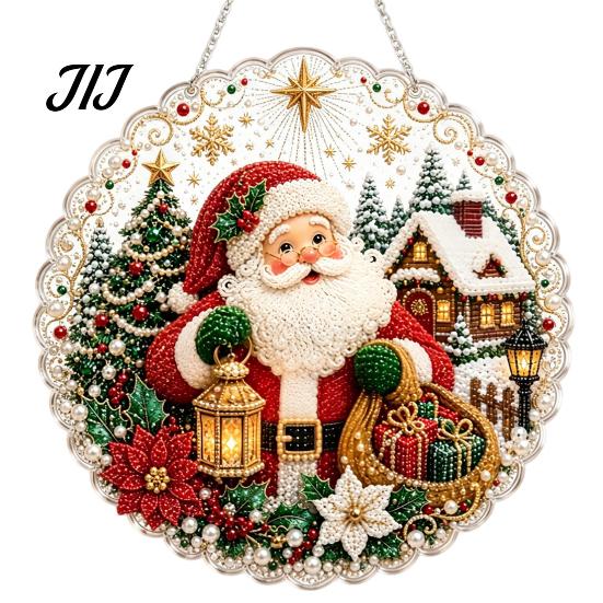 Religious Nativity Crafts Christmas Faux Pearl Painting Suncatcher Kit, 3D Nativity/Santa Claus/Bird/Tree Holiday Window Hanging Decor Beads