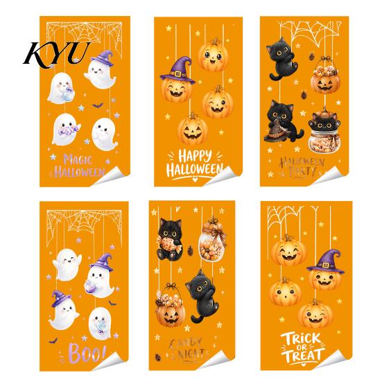DIY Holiday Home Decorations Halloween Castle Pet Static Cling Window Stickers, Spooky Bat Pumpkin Creative Film for Store Floral Glass Decals,