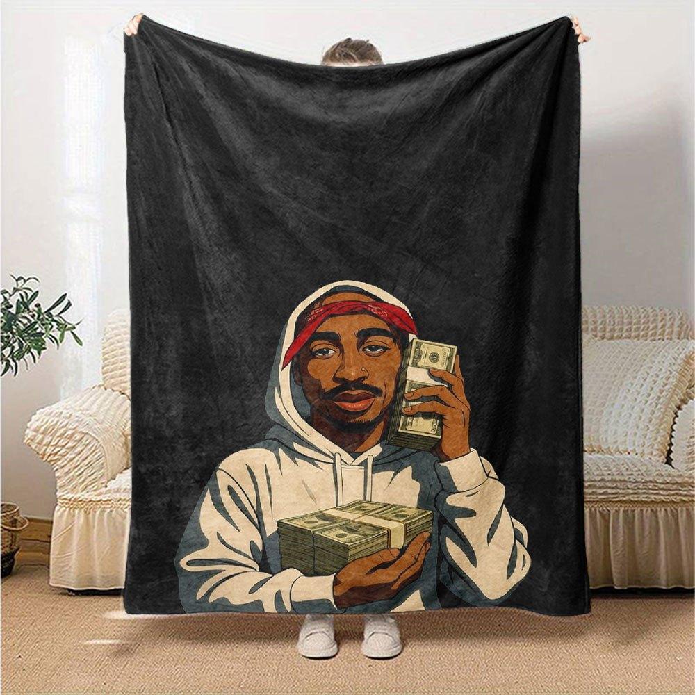 1 Stück 2Pac Hip Hop Decke Weich Leicht Ganzjahres Mehrzweck Überwurf für Sofa, Bett, Büro & Picknicks, Französischer Stil mit Ikonischem Albumcover & Zitaten