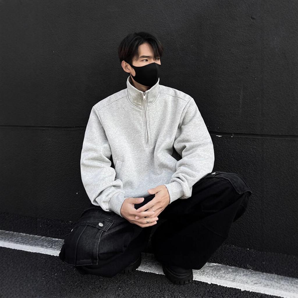 American Half-zipper Stand-up Neck Sweater Men's Retro High-end Casual Coat