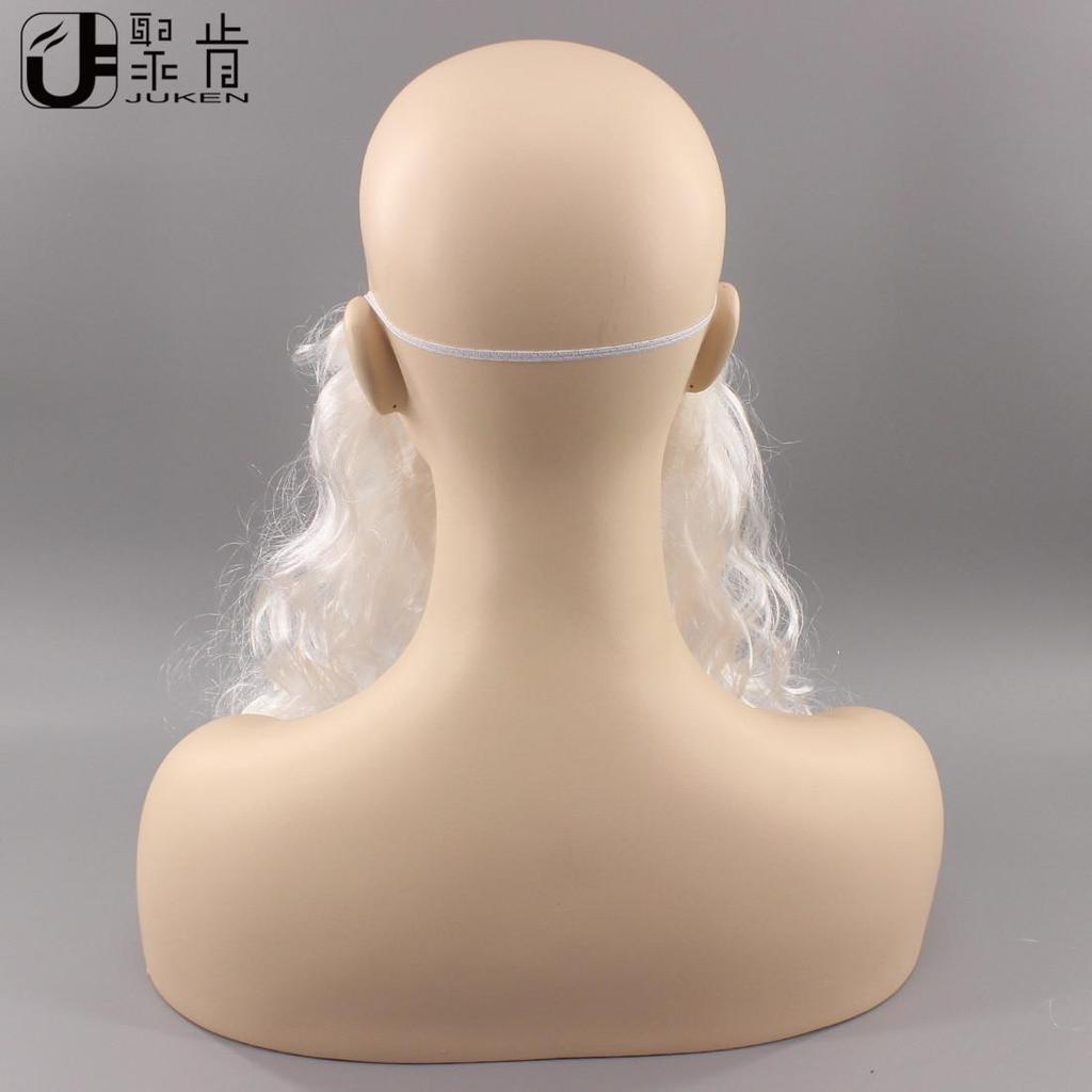 Santa Claus Long Curly White Wig Beard with Elastic Band