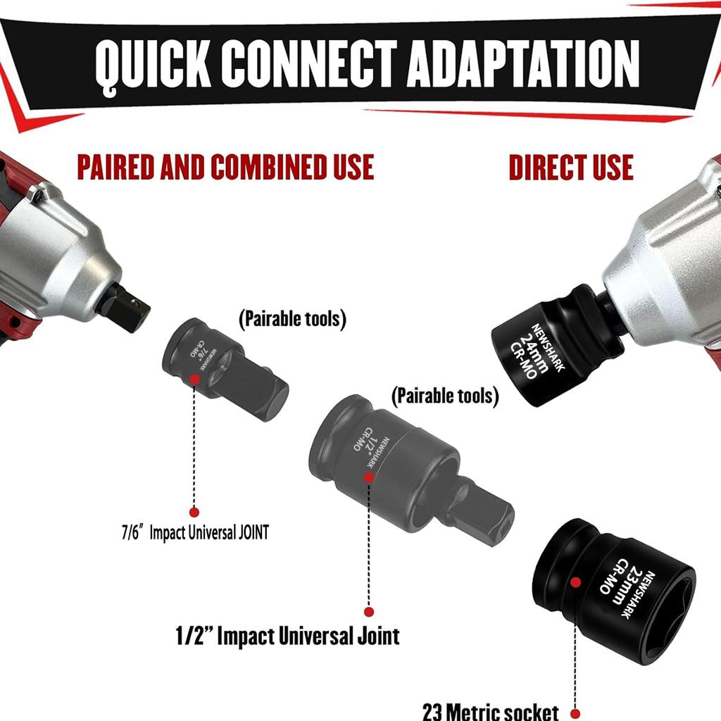 15 Pieces 1/2-Inch Drive Shallow Impact Socket Set,Metric,SAE, 6 Point, Shallow, 1/2" Dr. Shallow Socket SET With a Storage Case