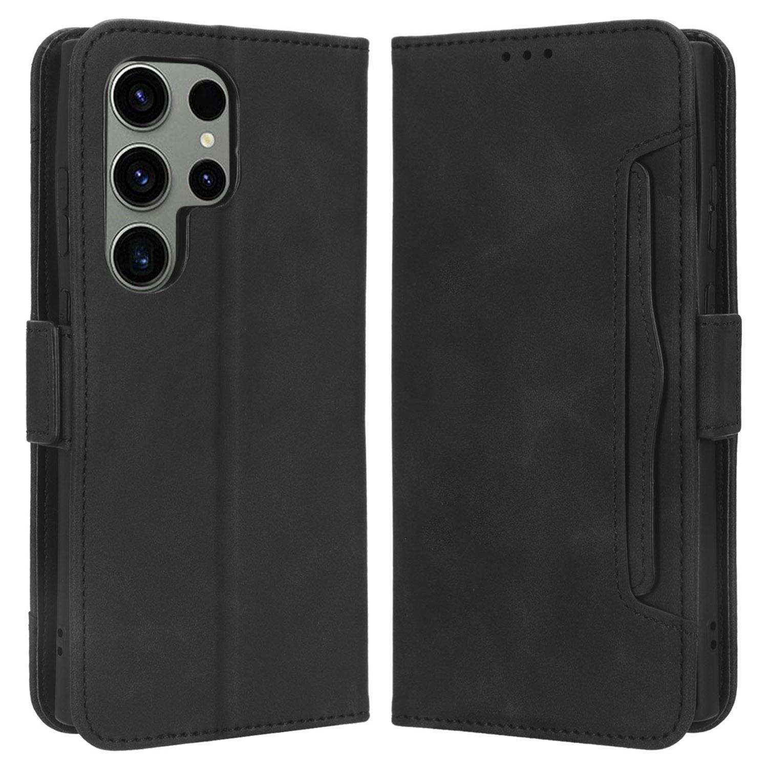 

For Samsung Galaxy S23 Ultra Multiple Card Slots PU Leather Phone Cover Stand Wallet Flip Case Black