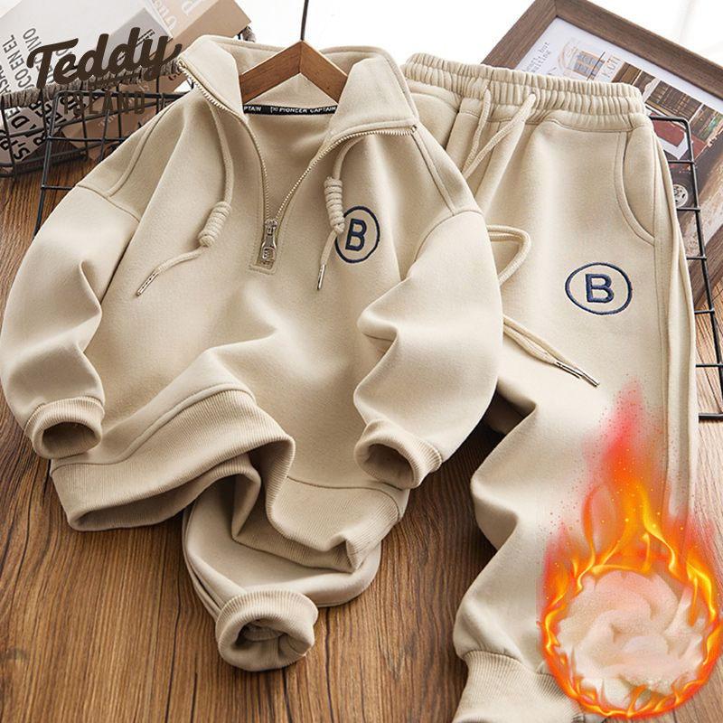 Kinderpullover Sportsets Jungen Stehkragen Buchstabenanzug Herbst Winter Kinder Locker Mode Lässig 2-teilig 4-14J