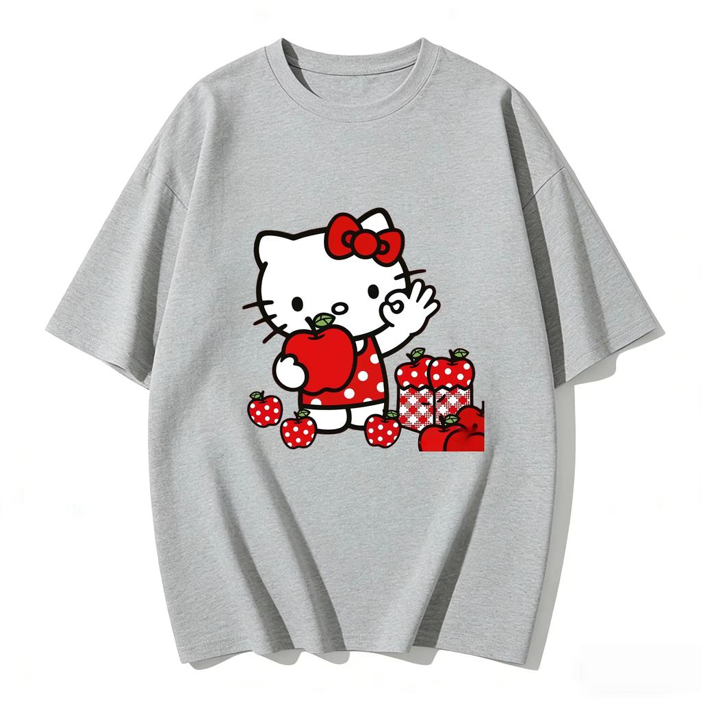 2026 New Summer HelloKitty Cute Graphic Tee Casual Short Sleeve Cotton Top for Women Girls Kawaii Cartoon Print Streetwear