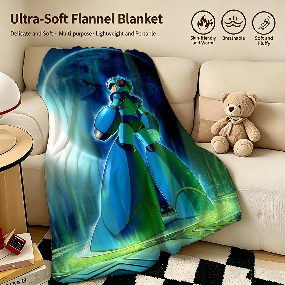 game MMega Mann Throw Warm Soft Flannel Blanket Multiuse for Sofa Bed Camping Travel Nap