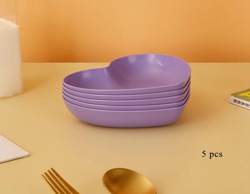 Wheat Straw Heart Shape Spitting Bones Dish 5 Pcs Japanese Style 5.5 Inch Solid Color Plastic Plate Simple Anti-fall Snack Plate