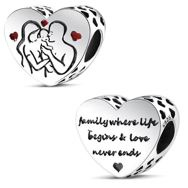 Fit Bracelet Inlaid Zircon Beads Charms 925 Silver Heart -Shape Colorful Dangle Pendants Bangle Jewelry