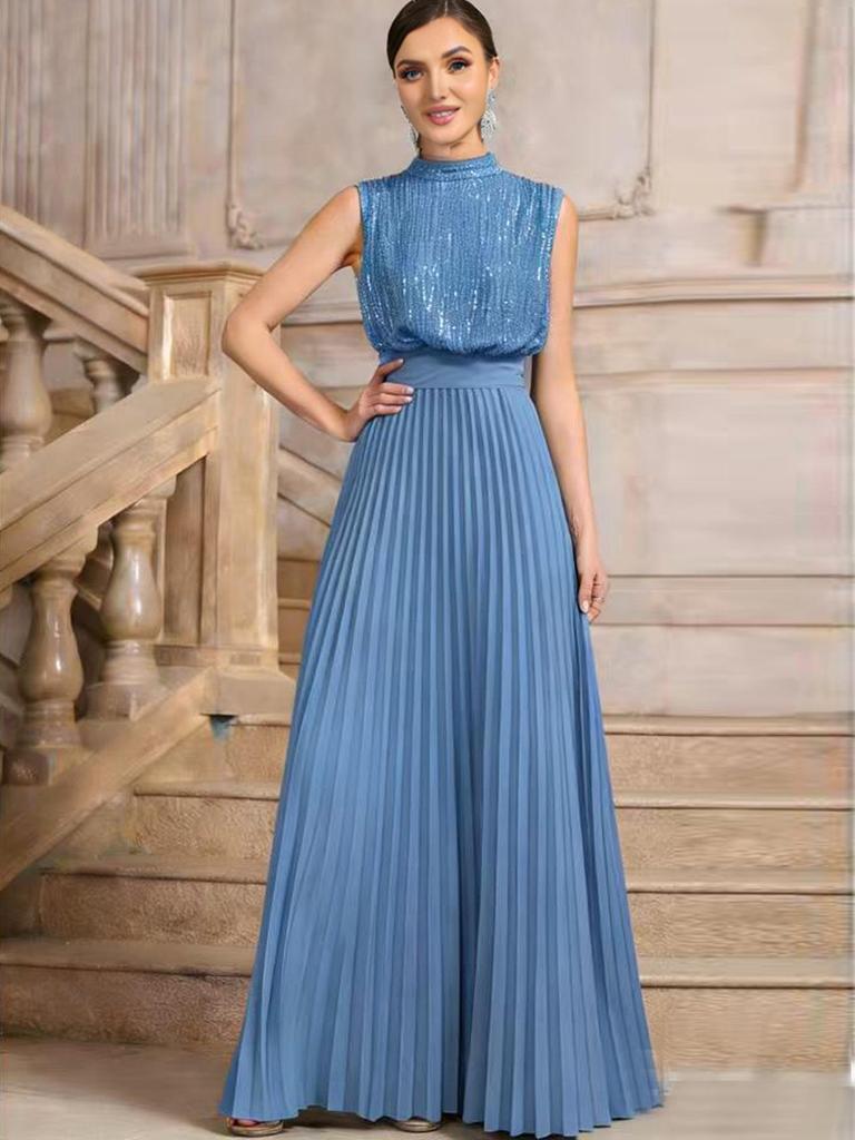 Sequin Pleated Banquet Evening Dress - Spring/Summer Women's Party Wedding Fashion
