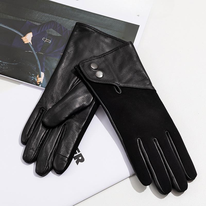 Dámske rukavice z pravej kože Ovčia koža a Kašmír Módne a Teplé Rukavice s plnými prstami a dvoma prstami s dotykovou obrazovkou na lyžovanie