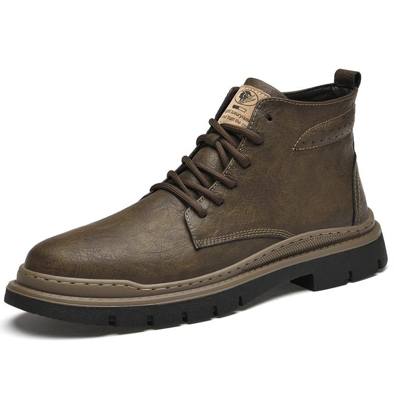 Men's Genuine Leather Martin Boots, Large Size, Soft Sole, Outdoor Work, Retro Plus Velvet, Warm, High-Top.