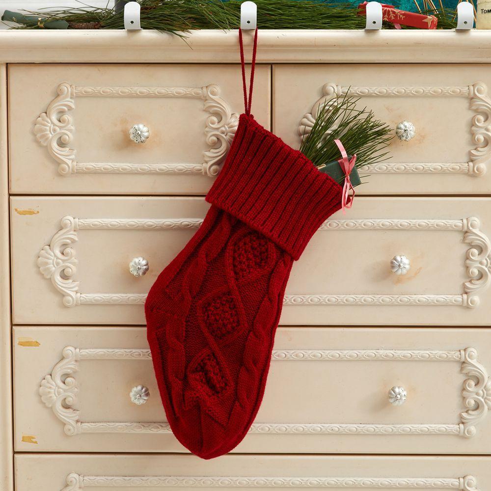 

Вязаные рождественские чулки, рождественские подарочные пакеты, украшения для камина, носки с изображением Санты и лося, прекрасный рождественский подарочный пакет красный