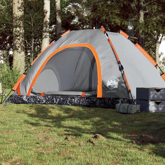 Tente de camping - vidaXL - 5 personnes - Imperméable - Système de dégagement rapide - Gris et orange