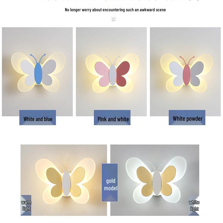Nordic Creative Butterfly LED Wall Light for Children's Room - Modern Bedroom Bedside or Background Lighting