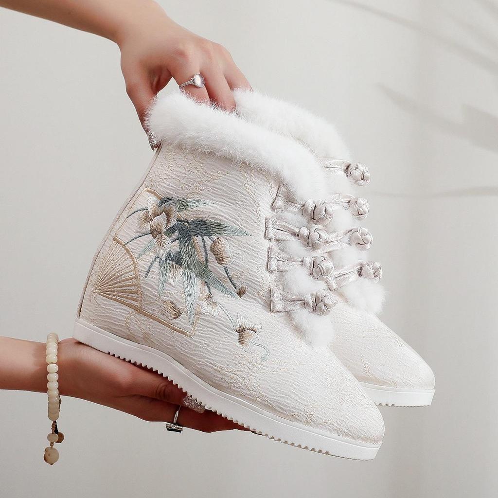 Winter Warm Snow Boots for Women Platform Slip On Faux Fur Lining Ankle Booties Shoes Women's Comfortable Embroidered Fleece Lined Walking Short Boots