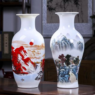 Velká keramická váza Jingdezhen pro obývací pokoj, aranžmá květin - Moderní čínský design s bambusem, dekorace do domácnosti