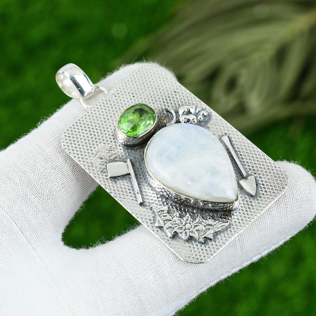 Birthday Gift For Her Natural Rainbow Moonstone Gemstone Pendant 925 Silver
