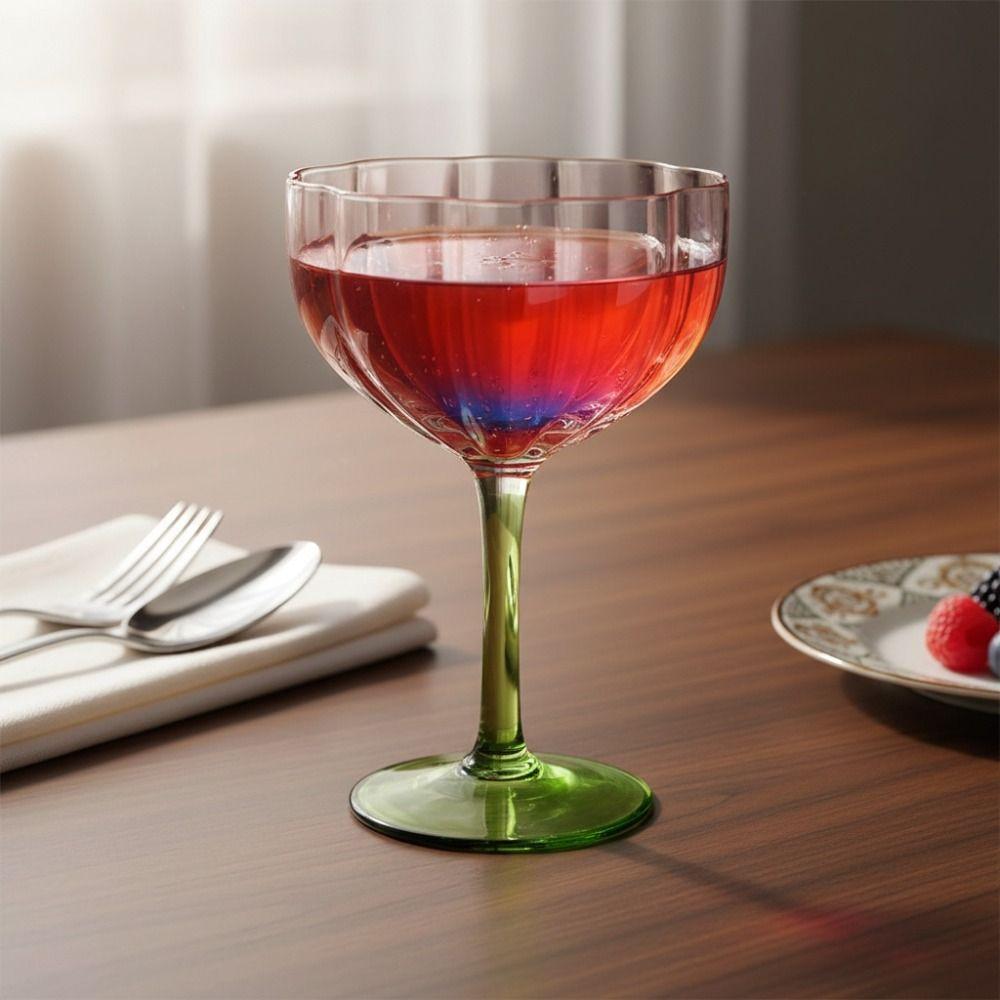 Crystal Petal Shaped Wine Glasses French Style Tall Foot Wine Cup Elegant Flower Shape Goblet Bar