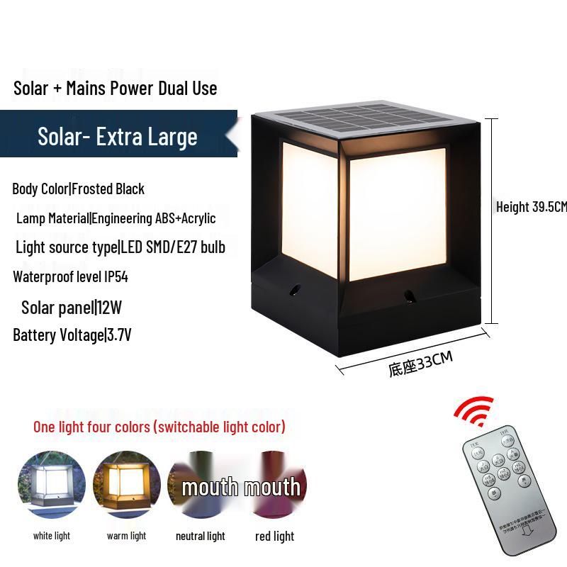 European-Style Solar Waterproof Outdoor Square Light for Courtyards, Villas, Parks, Fences, and Gates 