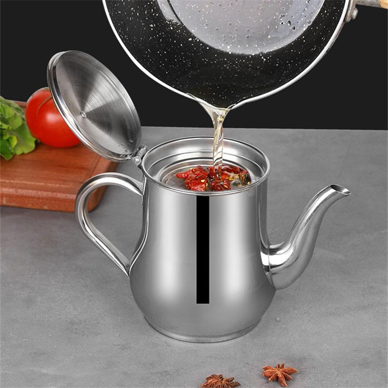 New Stainless Steel Oil Bottle Jar Dispenser Leak-Proof Seasoning Pot Residue Strainer Vinegar Sauce Container For Kitchen Home