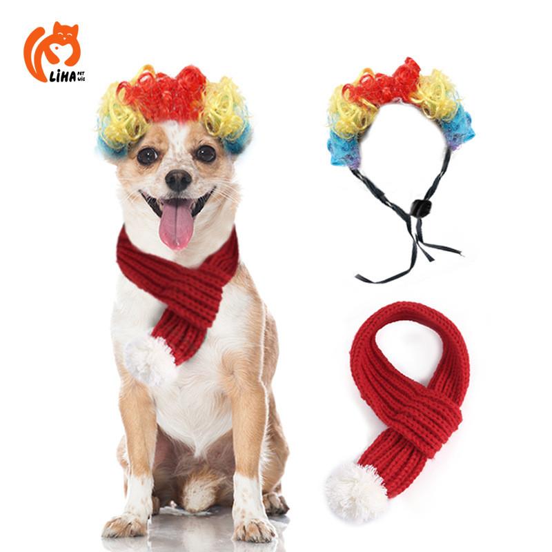 

Adorable Knitted Pet Christmas Scarf For Cats And Dogs With Colorful Design Cartoon Wig Red Scarf,S