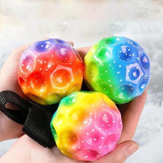 High Elastic Rebound Wrist Ball with Polygonal Grip And Moon Bumps for Kids And Seniors Stress Relief Fitness Toy Adjustable Cord Wrist Exercise Ball