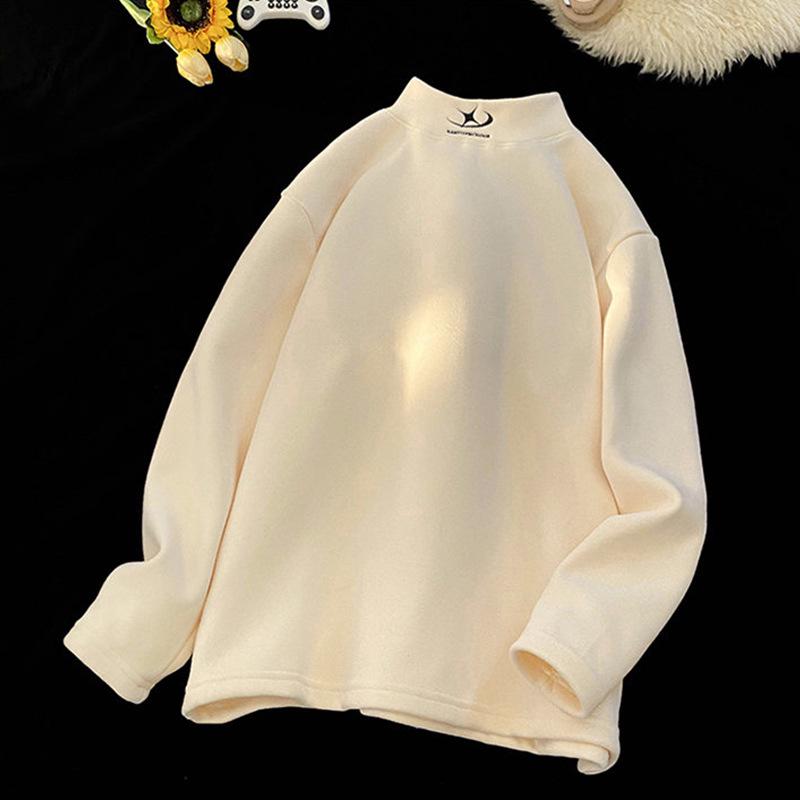 Men's Fleece Half-High Collar Sweatshirt, Velvet-Thickened, Loose Fit, Long Sleeve, Perfect for Autumn/Winter 2025.