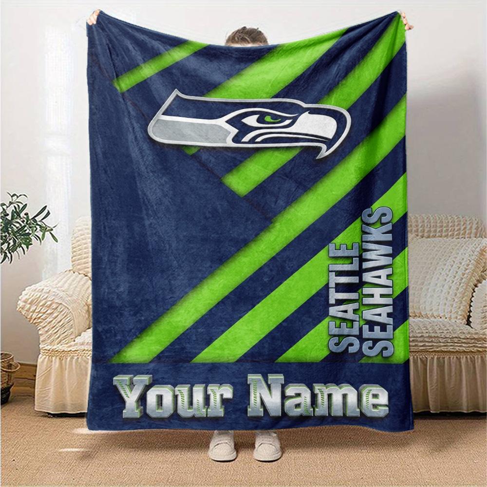 Name Custom Seattle Seahawks Print Flannel Blanket High Quality Warm Comfortable Cover for All Seasons Perfect for Gifts Home Decor