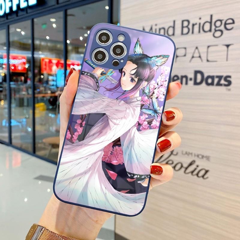 Carcasă de telefon drăguță Kochou Shinobu pentru iPhone 14 13 12 11 Pro Max X XR XS 8 7 Plus, din sticlă lichidă, colorată