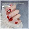 Wearable Short Wine Red Rhinestone Nail Tips with Jelly Glue