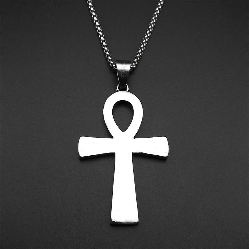 HNSP Pendentif Croix Ankh Égyptienne en Acier Inoxydable Collier Chaîne Vintage Gothique Accessoire