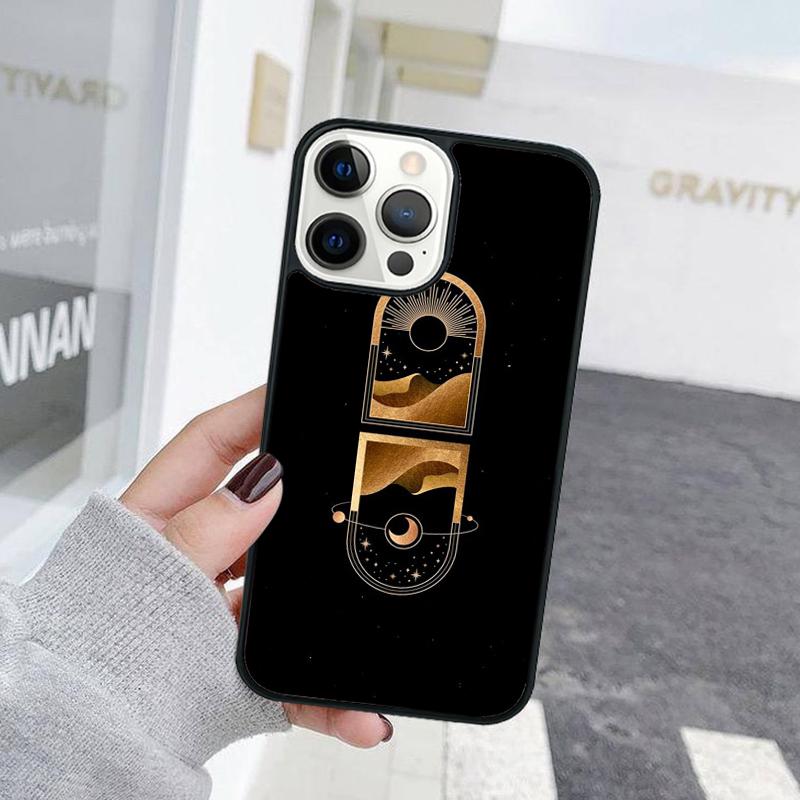 Black Frosted Hand Holding Sun Moon Face Phone Case For iPhone 17 Air 15 16 Cover 11 13 14 Pro Max 12 Plus Max XR