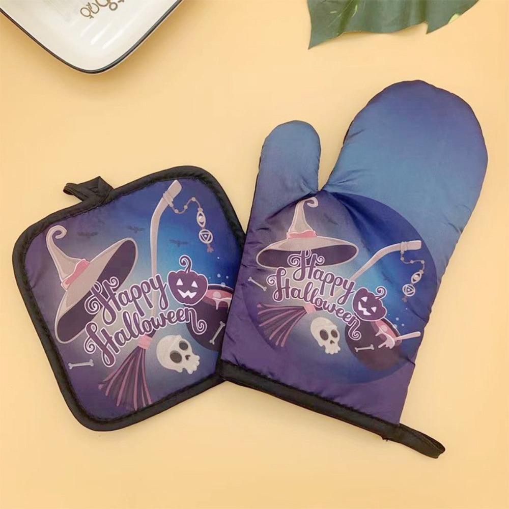 

Halloween Baking Gloves, Oven Mitts/microwave Mitt Pads Set Are Reusable and Easy To Clean with Ghost/pumpkin/Halloween Patterns