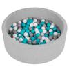 Selonis soft ball pit pool 90x30cm/no balls round for baby toddler foam, light grey:grey-white-turquoise
